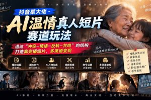 （20538期）抖音某大佬-AI温情真人短片赛道玩法：通过“冲突—情绪—反转—共鸣”的结构打造高完播短片，多渠道变现